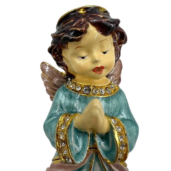 Angel Praying Trinket Box Blue Enamel Clear Lavender Purple Jeweled - Picture 5 of 12